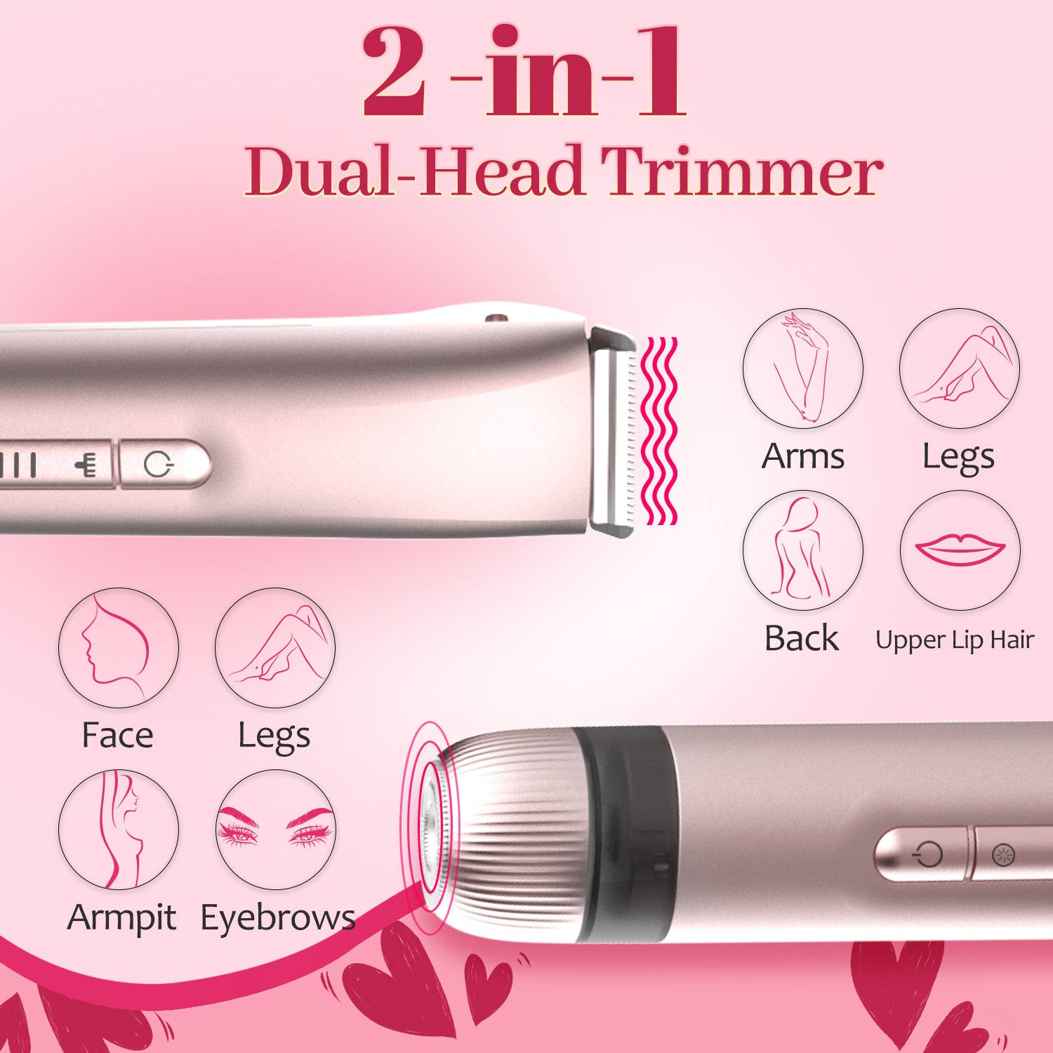 7D24HCARE 2-in-1 Body & Bikini Trimmer for Women - Rechargeable, IPX7 Waterproof Electric Shaver