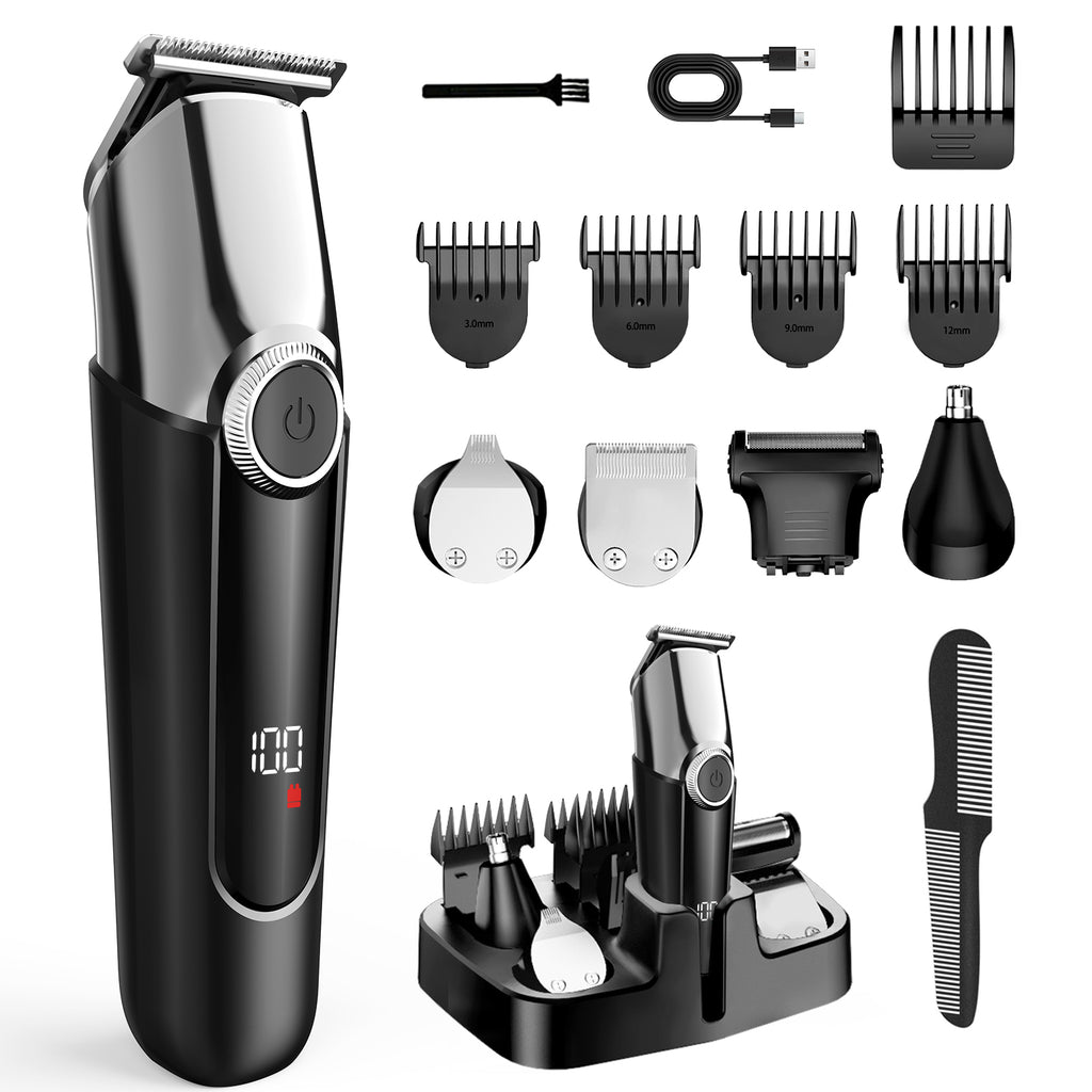7D24HCARE 5-in-1 Pro Men's Grooming Kit - Cordless, Waterproof Electric Razor with LED Display
