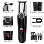 7D24HCARE 5-in-1 Pro Men's Grooming Kit - Cordless, Waterproof Electric Razor with LED Display
