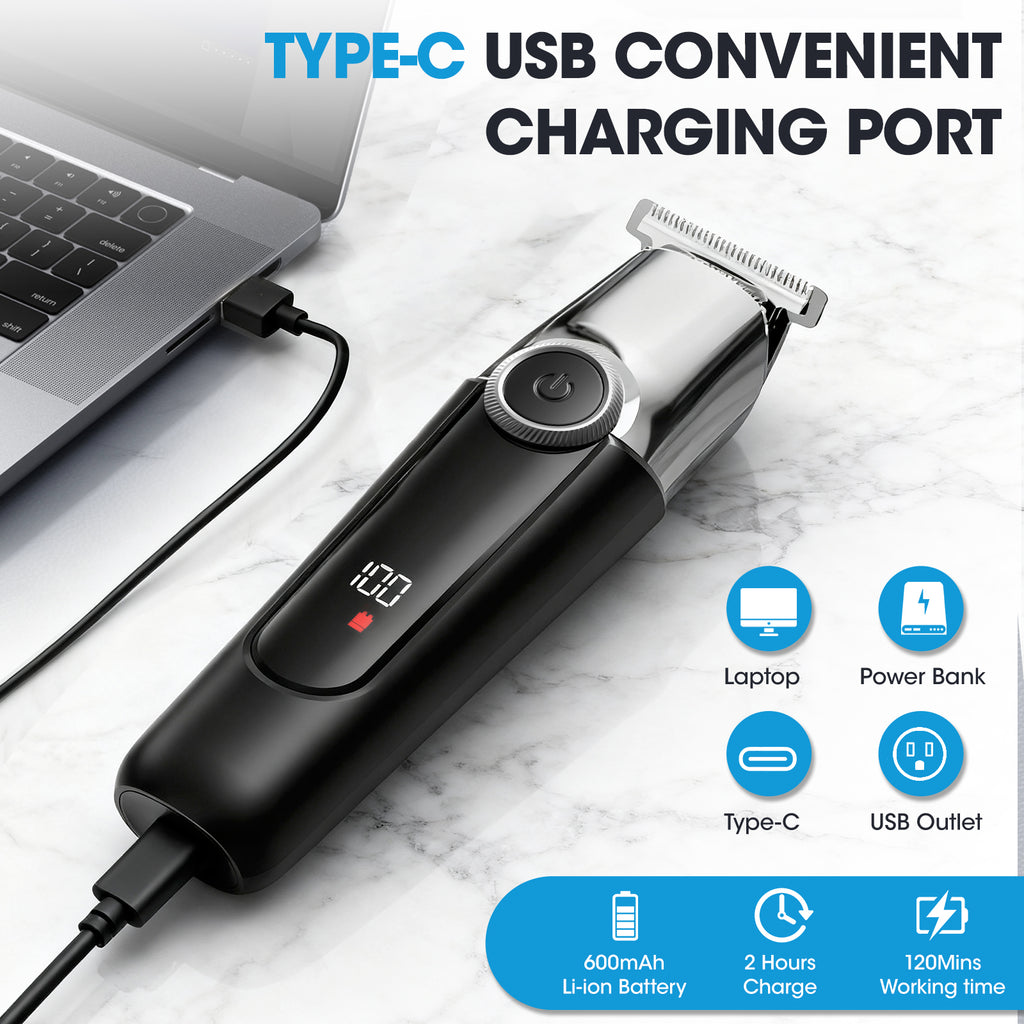 7D24HCARE 5-in-1 Pro Men's Grooming Kit - Cordless, Waterproof Electric Razor with LED Display