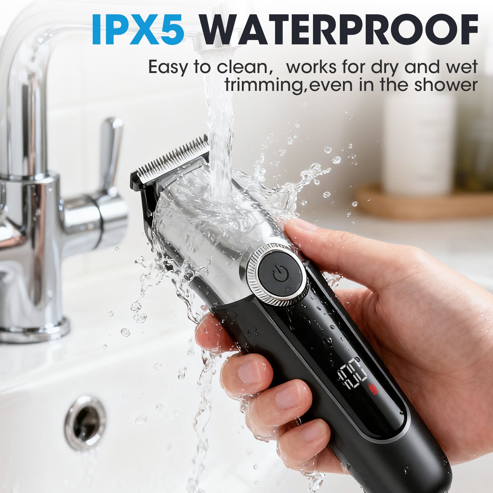 7D24HCARE 5-in-1 Pro Men's Grooming Kit - Cordless, Waterproof Electric Razor with LED Display