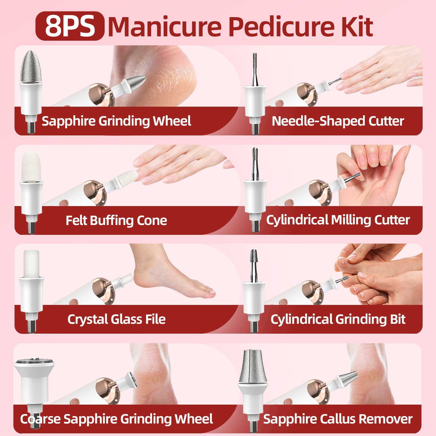 7D24HCARE Cordless Professional Electric Nail File Set - 5-Speed Manicure & Pedicure Drill