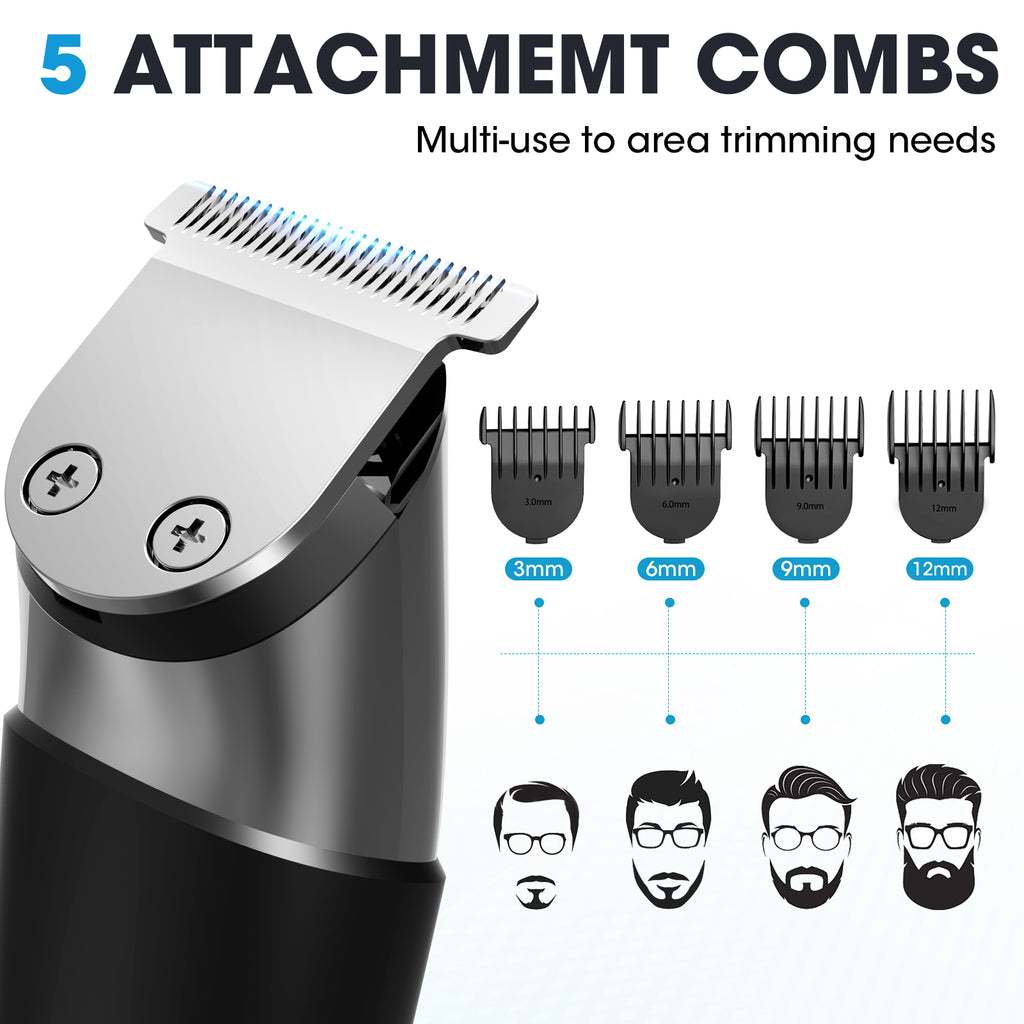 7D24HCARE 5-in-1 Pro Men's Grooming Kit - Cordless, Waterproof Electric Razor with LED Display