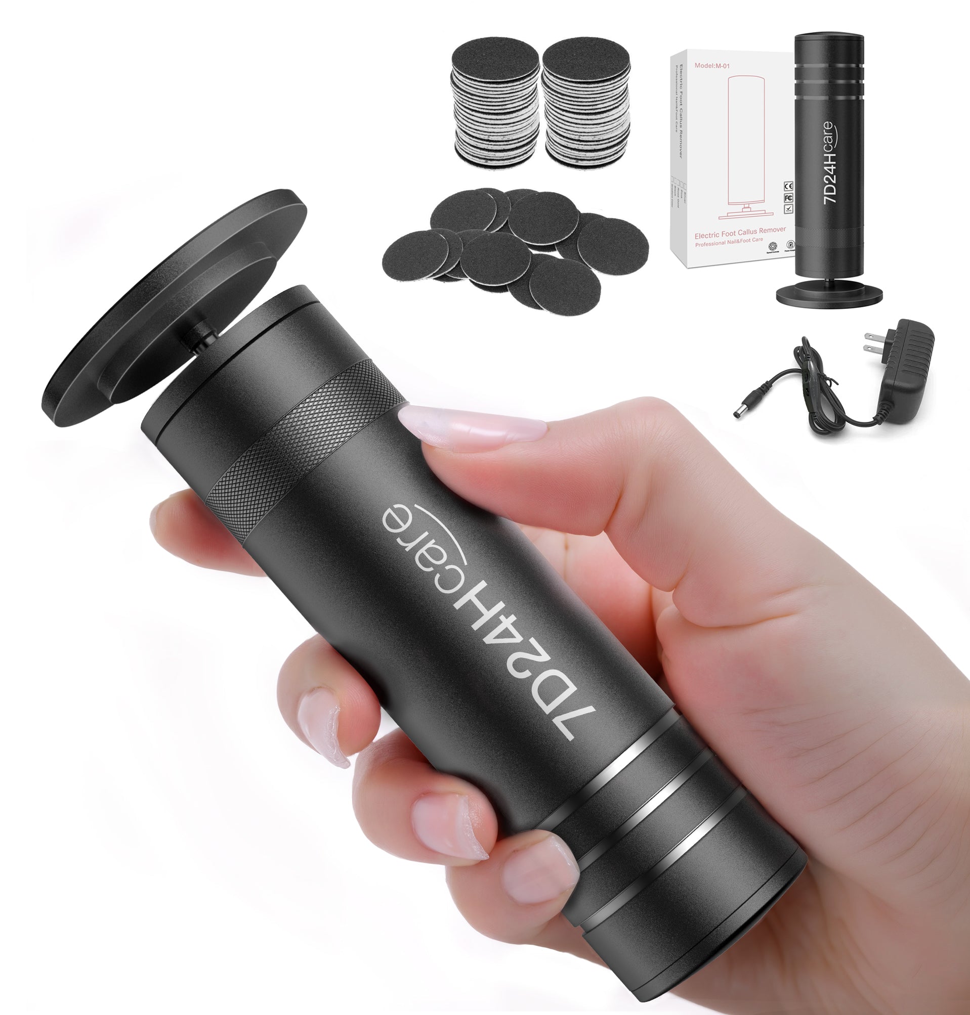 7D24HCARE Professional Electric Callus Remover for Feet - Stepless Speed, Aluminum Alloy Body