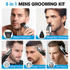 7D24HCARE 5-in-1 Pro Men's Grooming Kit - Cordless, Waterproof Electric Razor with LED Display